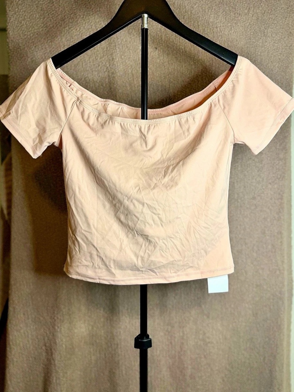 NWT FISOEW Women’s Large Pink Off Shoulder Fitted Crop Top Balletcore